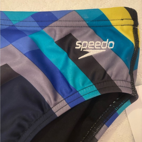 Speedo Men's Geometric Blue and Yellow Swim TRUNKS ONLY - Picture 7 of 16